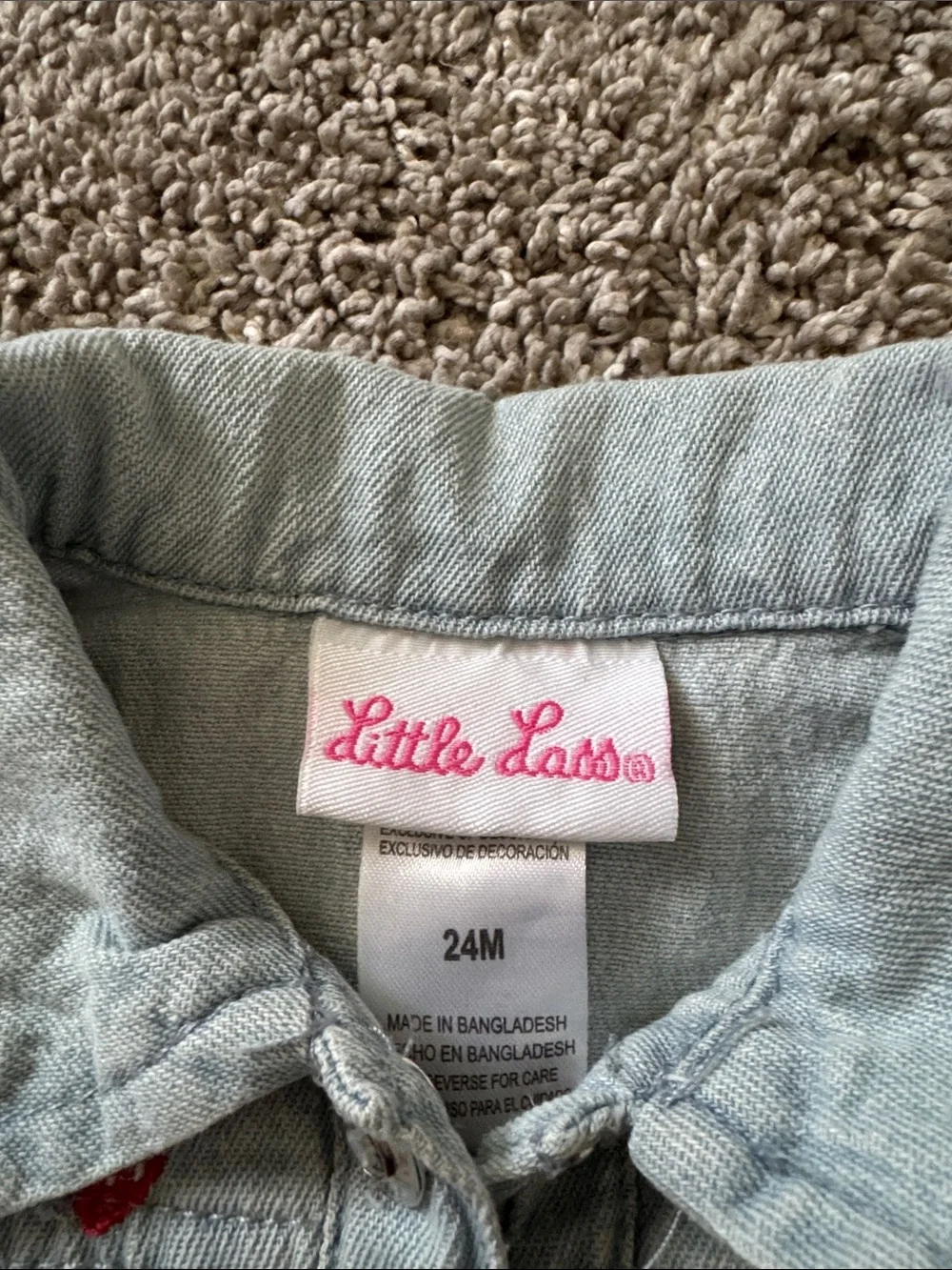 Little Lass Baby Girl Denim Jacket Strawberry Embroidered 24 Months